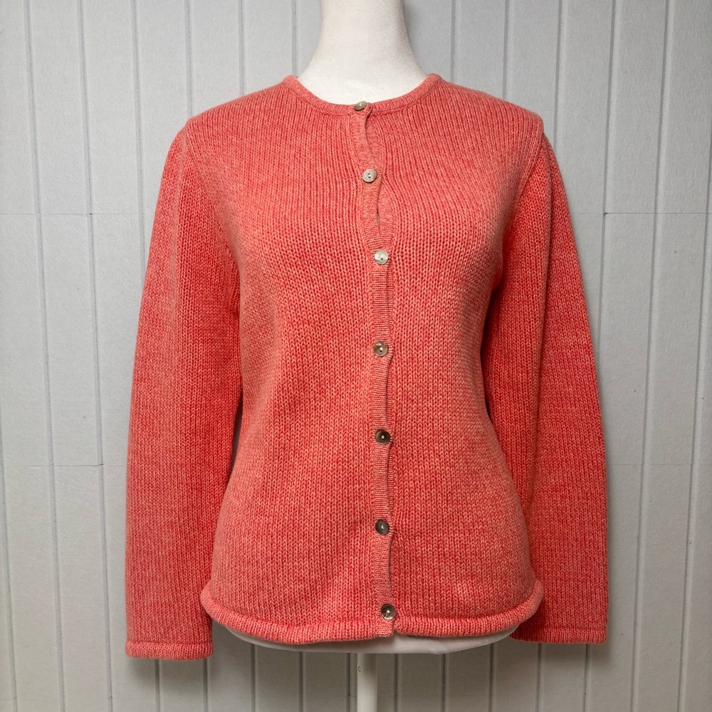 L.L. Bean Women's Cotton‎ Coral Cardigan  size MP